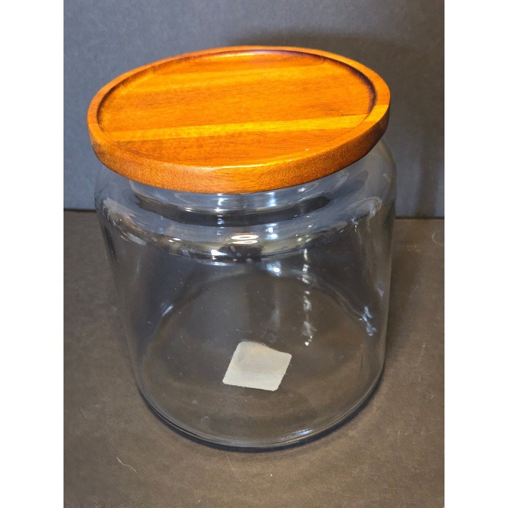 Anchor Hocking Glass Canister Wood Lid 96oz Clear Good Rustic Farmhouse 97694